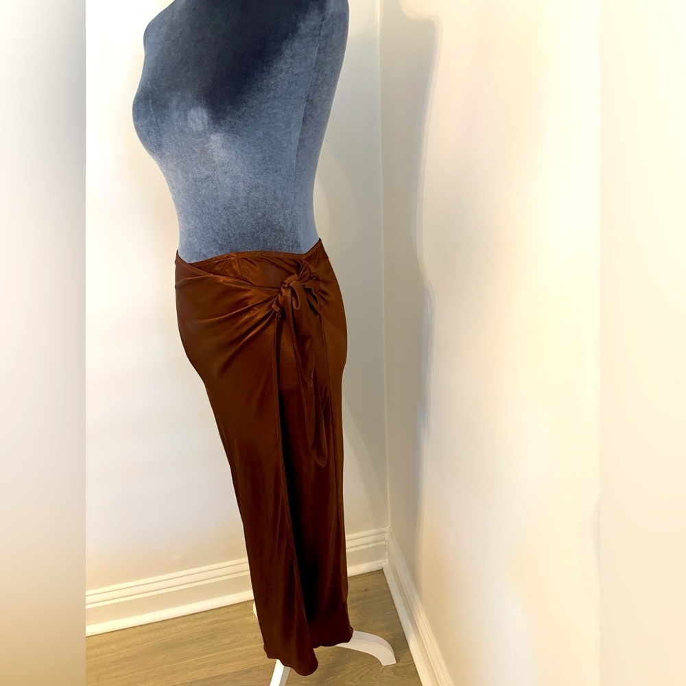 Enza Costa Satin Wrap Skirt In Saddle Brown Size 0/Xs - Picture 5 of 16